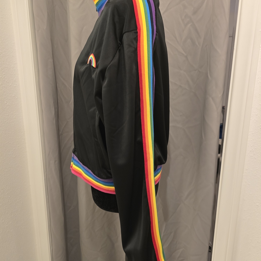 Rainbow Trim Black Bomber Jacket - Picture 3 of 11